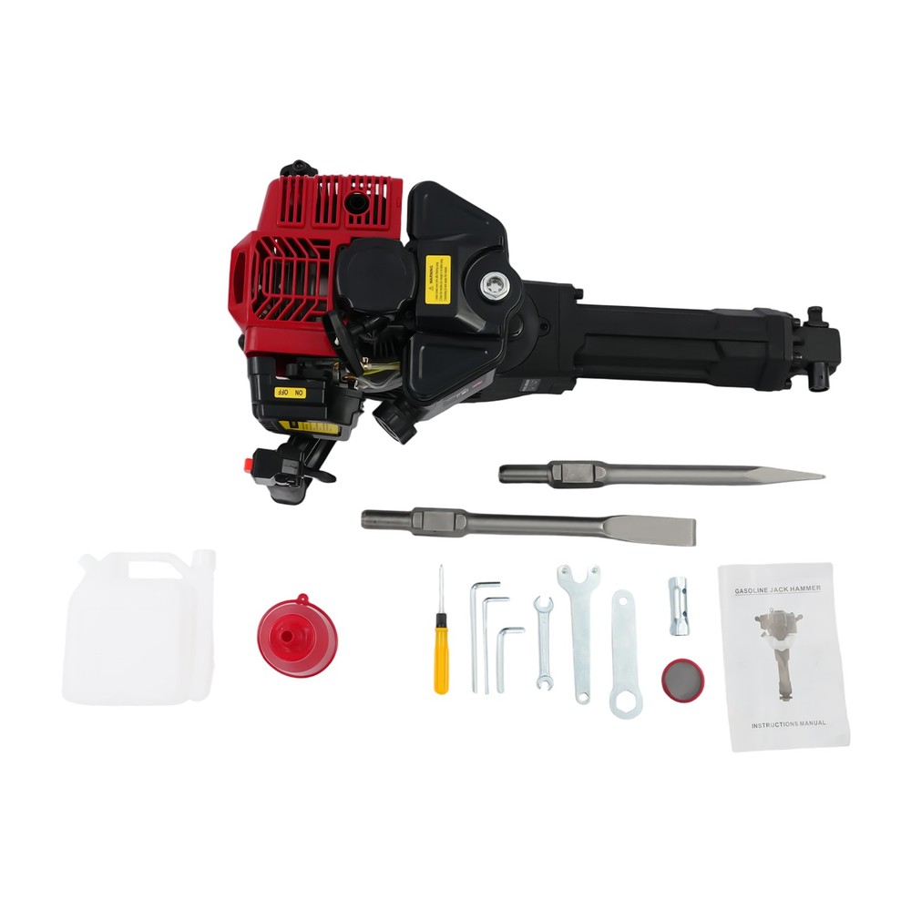 52cc Gas Powered Demolition Jack Hammer Concrete Breaker Tool with 2 Chisel Bits