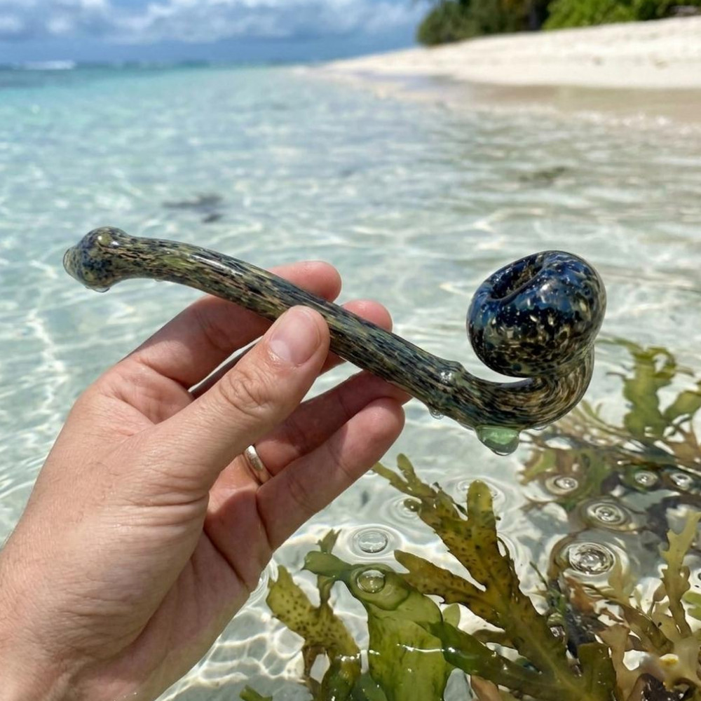 Fumed Sherlock Glass Pipe | Delft Blue | 8.5"