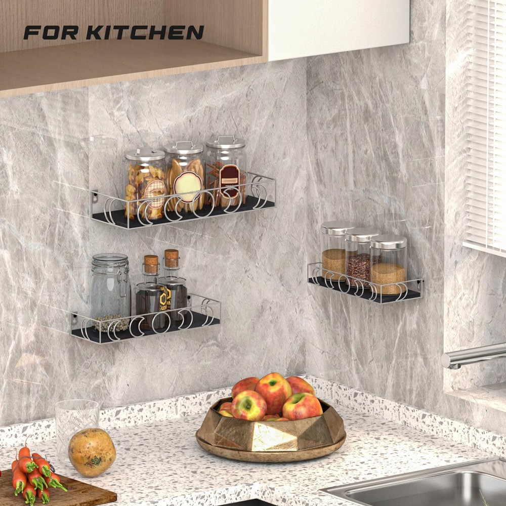 Moon Phase Small Floating Wall Shelves 3-Pack, Black Silver Decorative Display