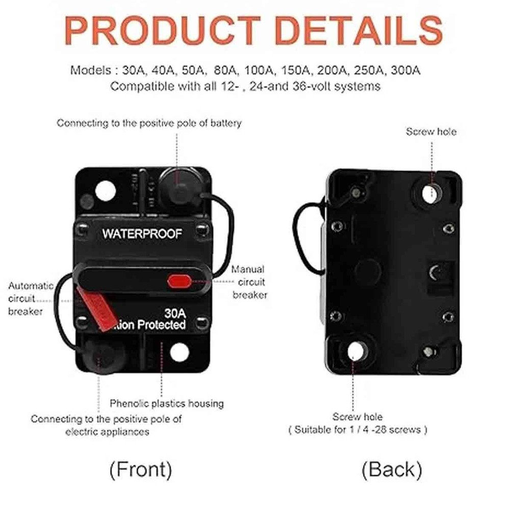 2Pack 30 Amp Marine Circuit Breaker Switch Fuses with Manually Reset Button
