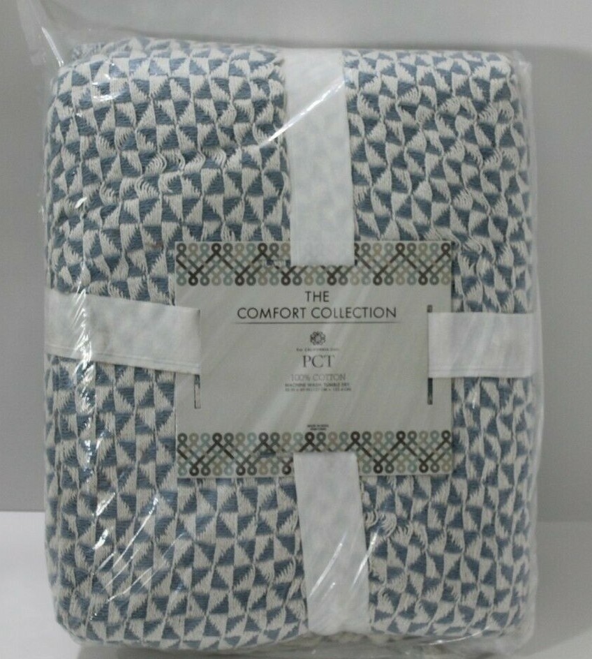 THE COMFORT COLLECTION TWO PACK PICASSO THROW SET 100% COTTON BLUE/IVORY