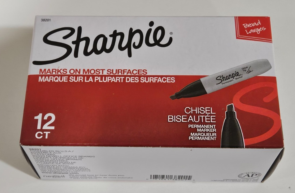 Sharpie Broad Permanent Chisel Tip Marker Black 38201 12 Ct New Large Amplios
