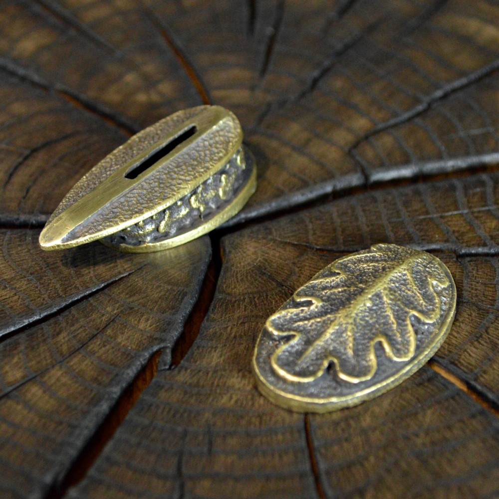 Set OAK Leaf unique solid bronze finger guard bolster & pommel for custom knife