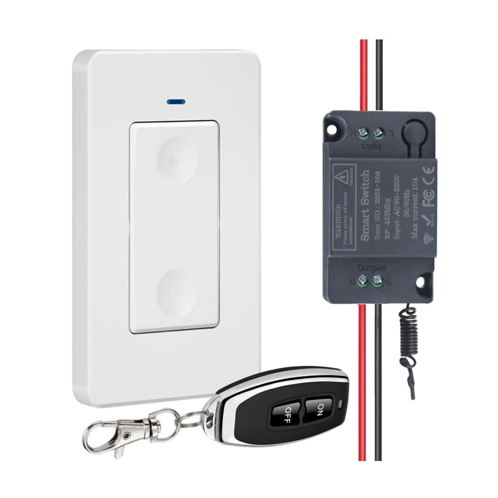 Wireless Light Switch and Receiver Kit,No Wiring,No WiFi,164Ft RF Range,Wirel...