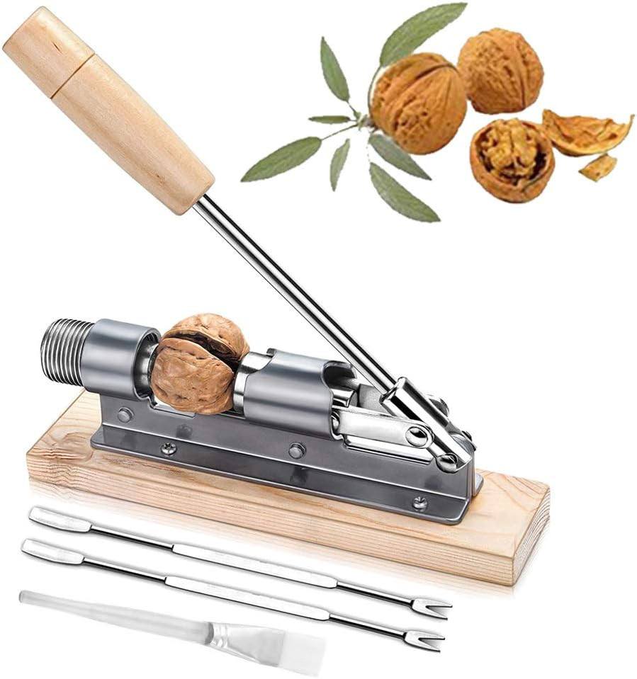 EGETOTA Heavy Duty Nutcracker Pecan Walnut Opener with Picks Brush Desktop Tool