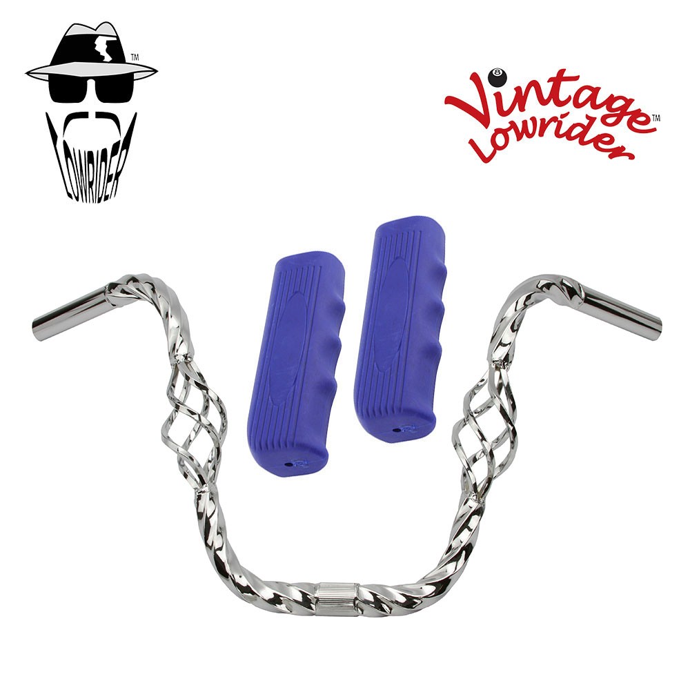 Lowrider Cage Twisted 11" 25.4 Handlebar Chrome Custom 120 Grips Solid/Blue