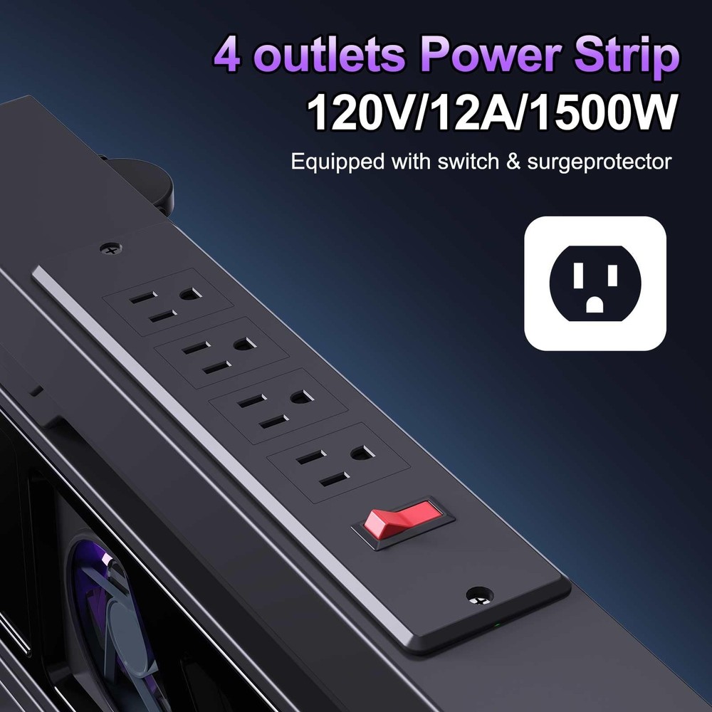 Adjustable Computer Tower Stand with Charging Station, PC Stand for Floor, Mo...