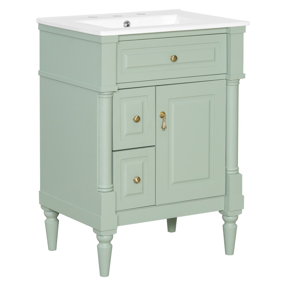 Modern Bathroom Vanity w/Sink, Freestanding Storage Cabinet w/Adjustable Shelf