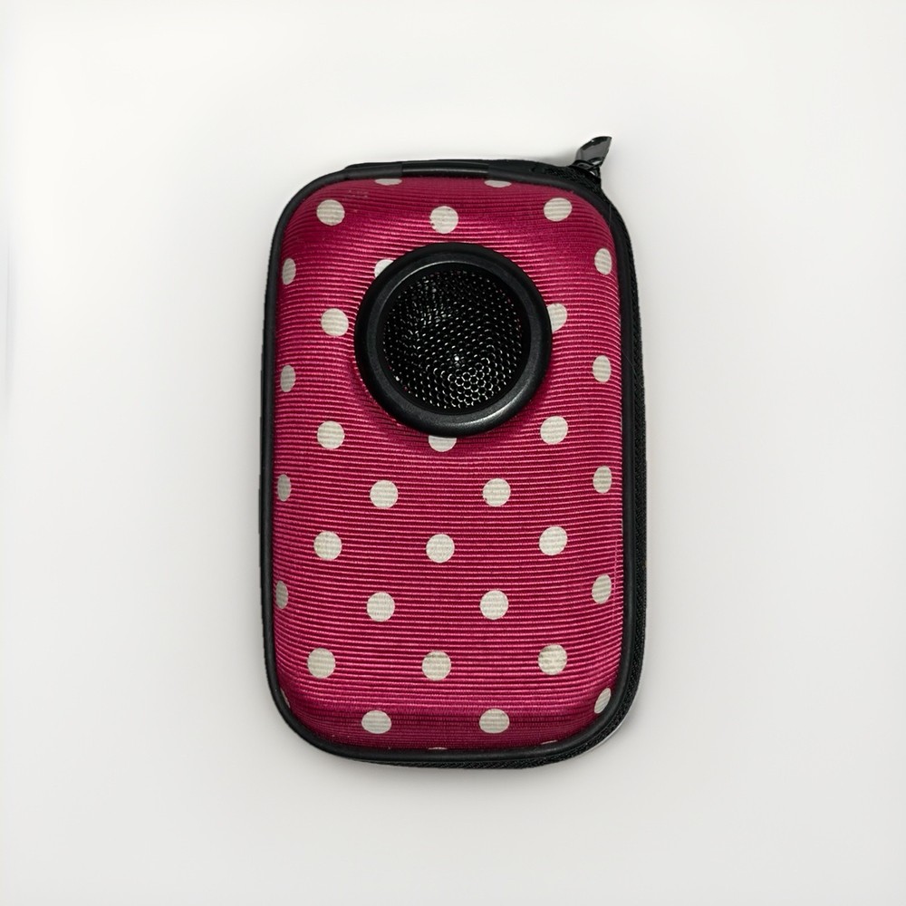 Portable Speaker with Hard Case – Pink Polka Dots "T", 1/8" Jack Input