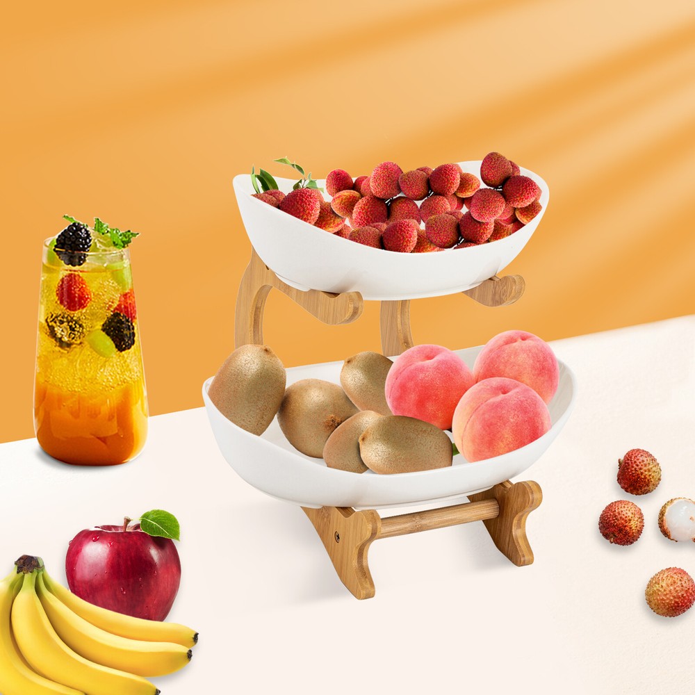 2 Tier Fruit Basket, Fruit Bowl for Kitchen Counter, Fruit Basket for Kitchen