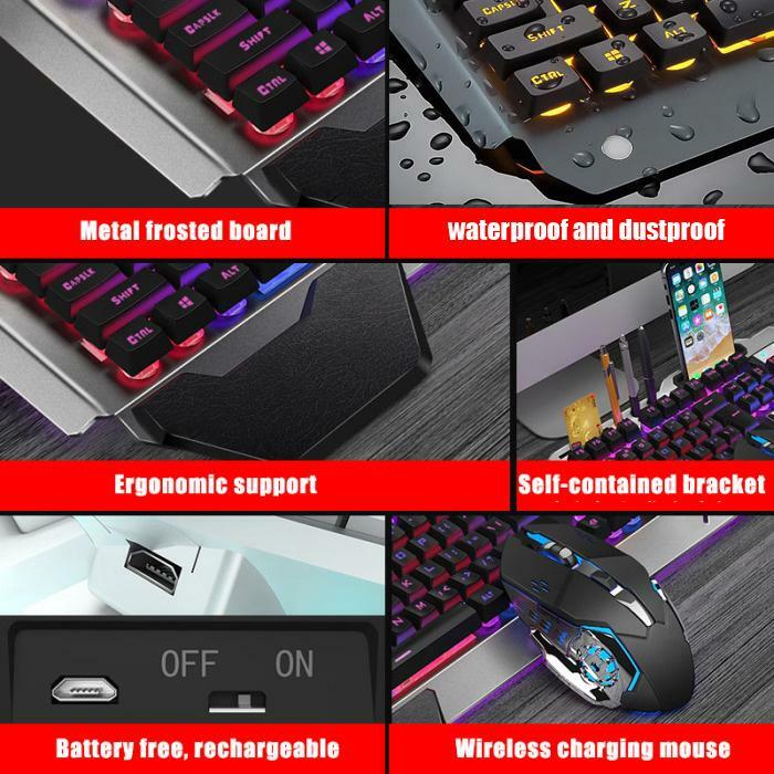 Wireless Gaming Keyboard and Mouse Mechanical Feel Rainbow Backlit