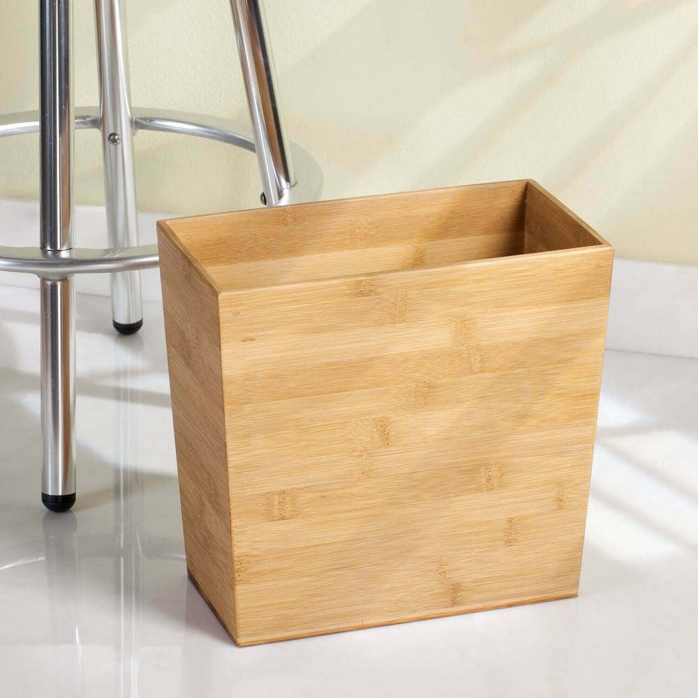 Rectangular Bamboo Wastebasket InterDesign Formbu Model Durable Office Bathroom
