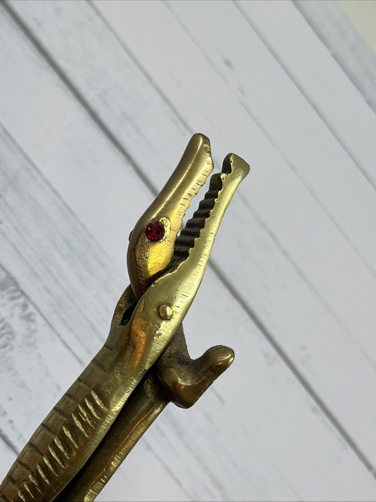 Brass Bronze Alligator Crocodile Reptile Nutcracker Nut Cracker W/ruby Eye 7”