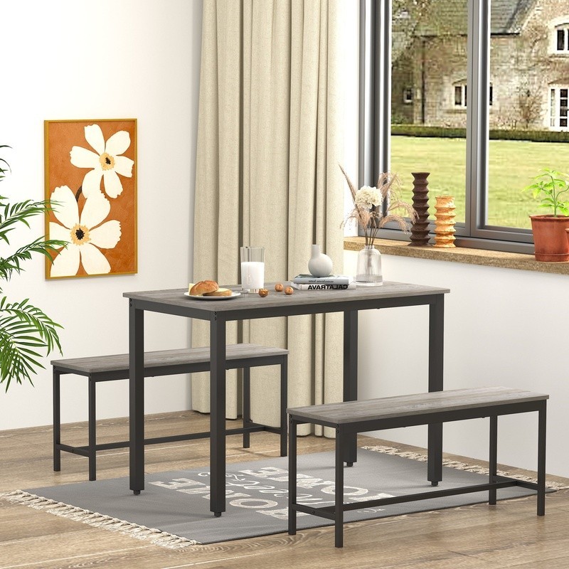 3 Piece Dining Table Set Space Saving Design 4 Modern Style Kitchen Benches New