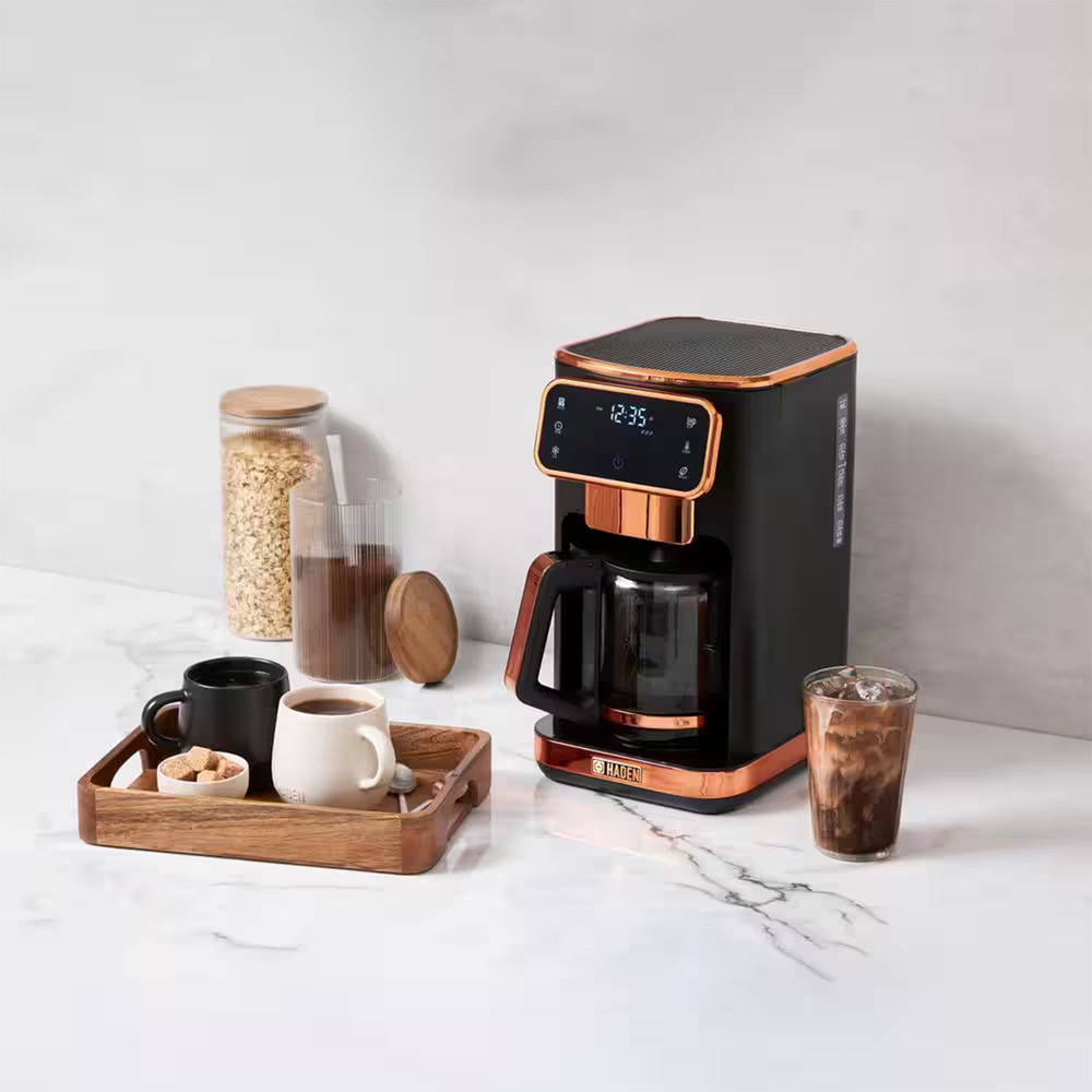Haden Dual Brew 12 Cup Hot & Ice Programmable Digital Coffee Maker, Black/Copper