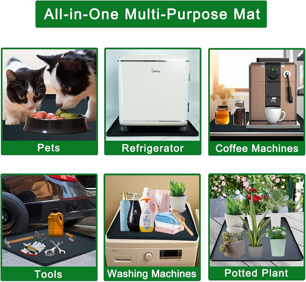 Mini Fridge Silicone Mat with Riser, 23.6"x23.6" Floor Protector