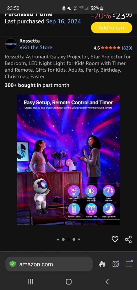 Rossetta Astronaut Galaxy LED Night Light Projector Remote Timer Color Changing