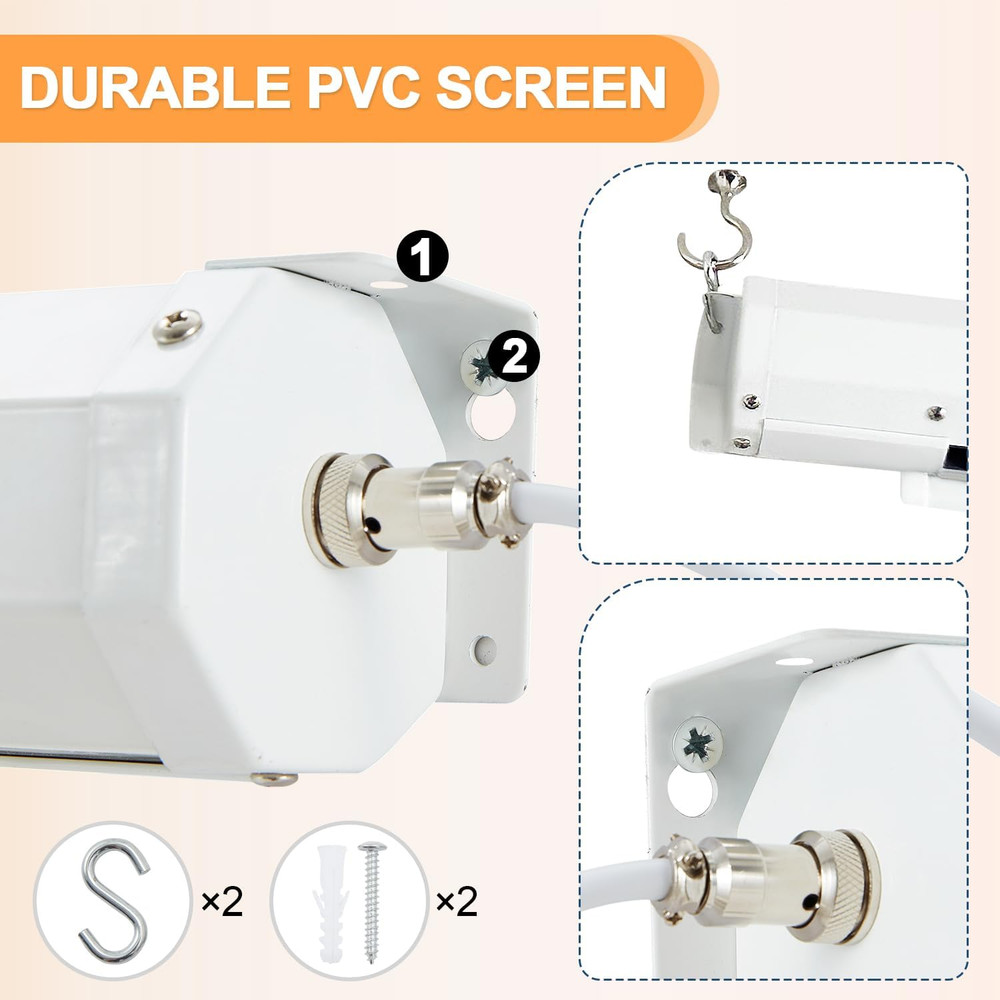 150" Projector Screen Motorized 16:9 4K HD Pull down Retractable Screen