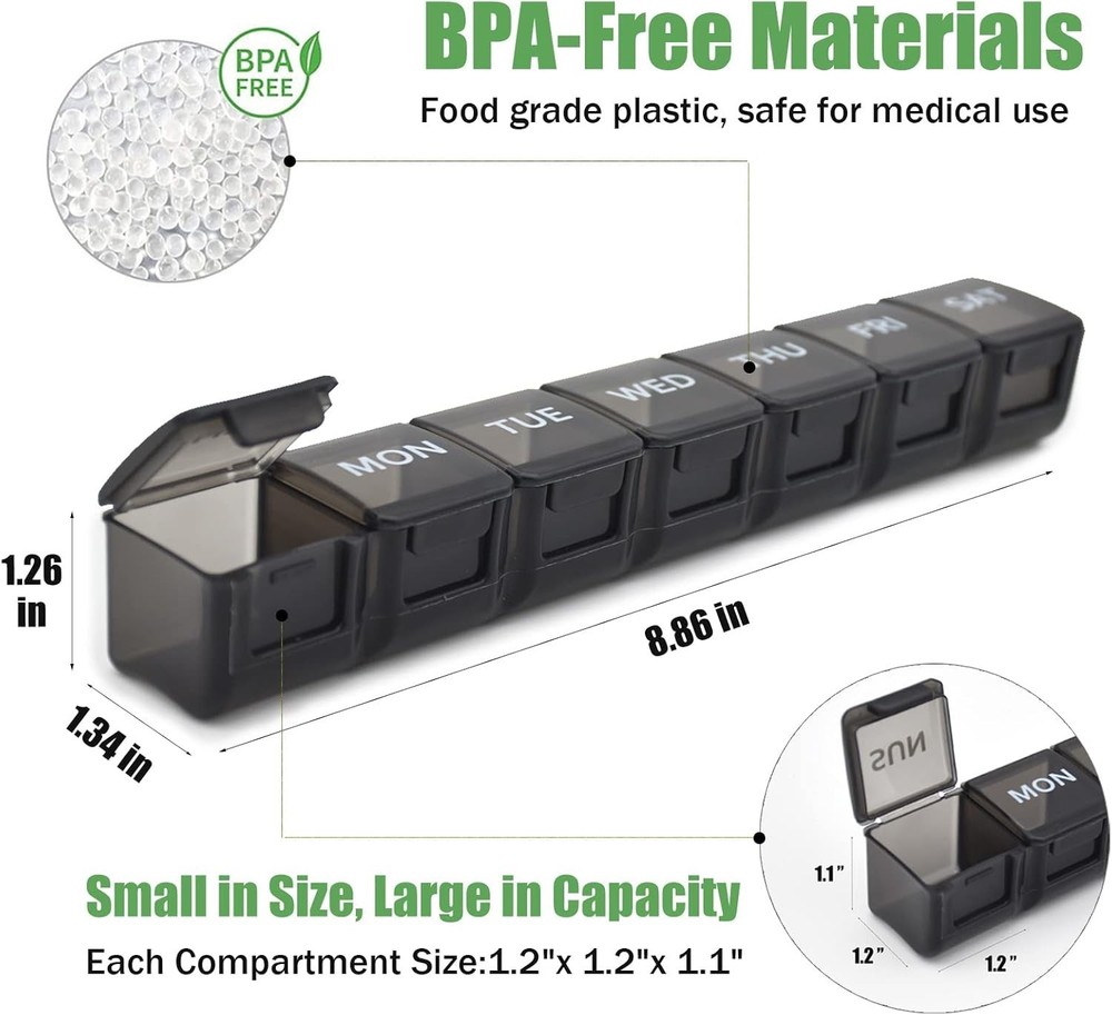Extra Large Weekly Pill Box Organizer, 1 or 2 Pack, 7 Day Jumbo Pill Case