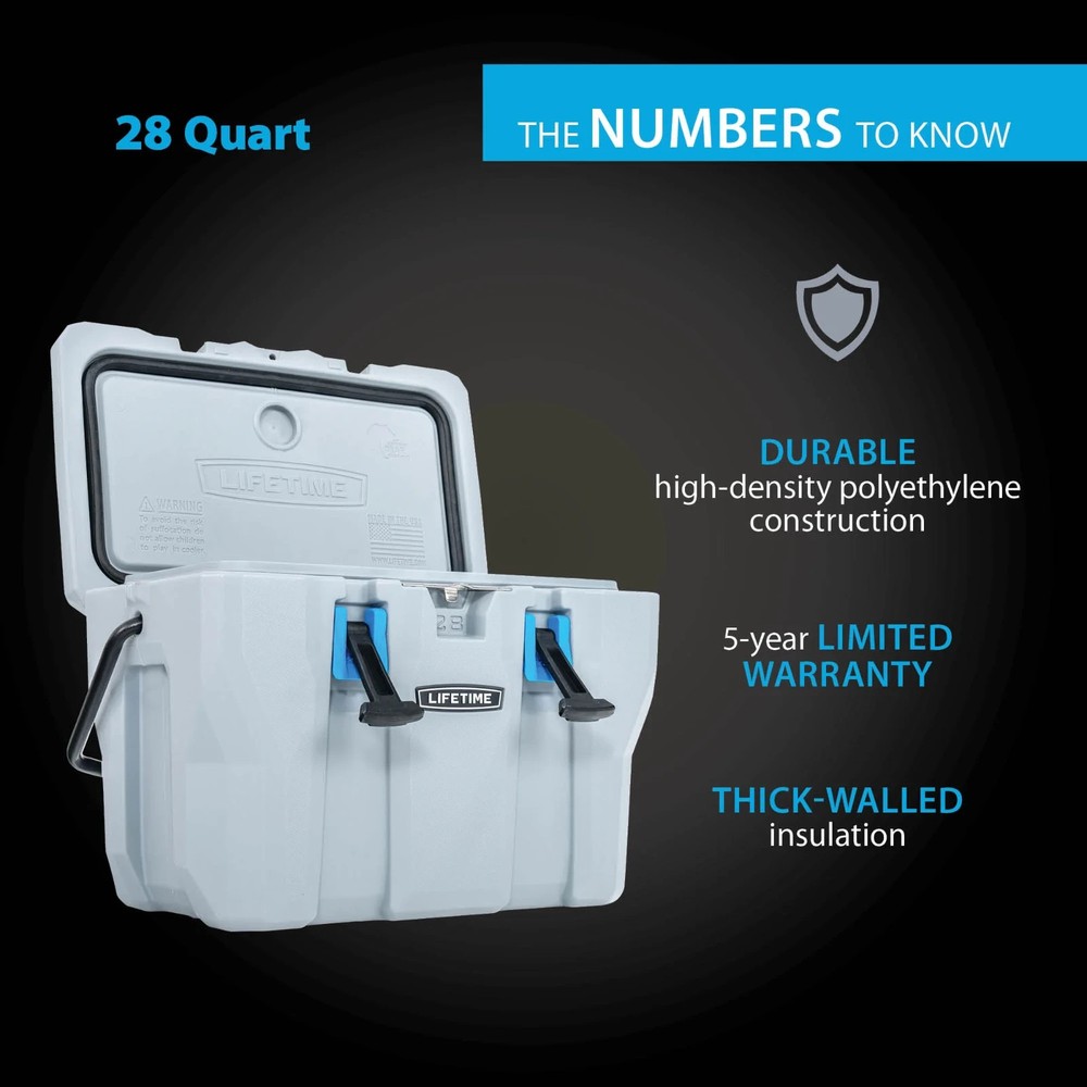 28 Quart New High-Performance Polyethylene Cooler, Gray