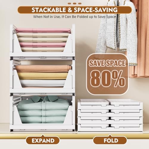 Stackable Closet Organizer Box, Multifunctional & Foldable Closet 5 Pack Green