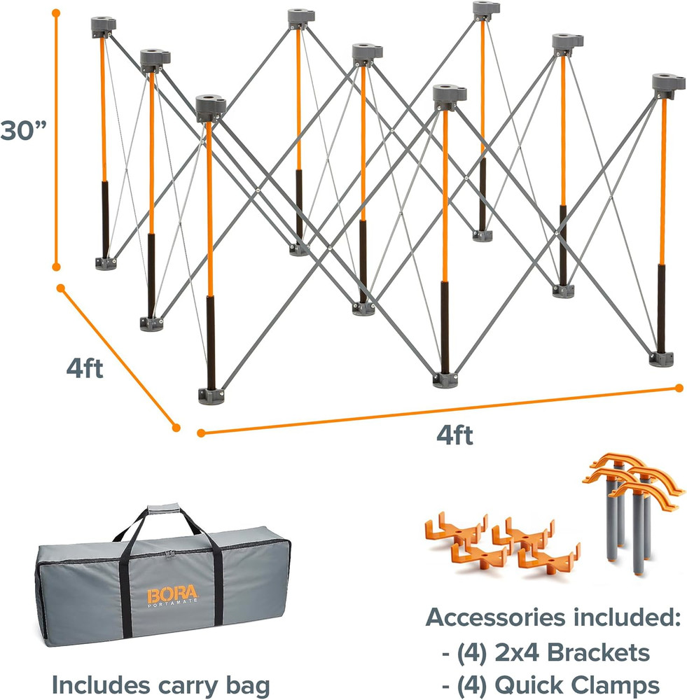 Bora Centipede 30In Folding Work Table Set - No Assembly 9-Strut Collapsible Tab