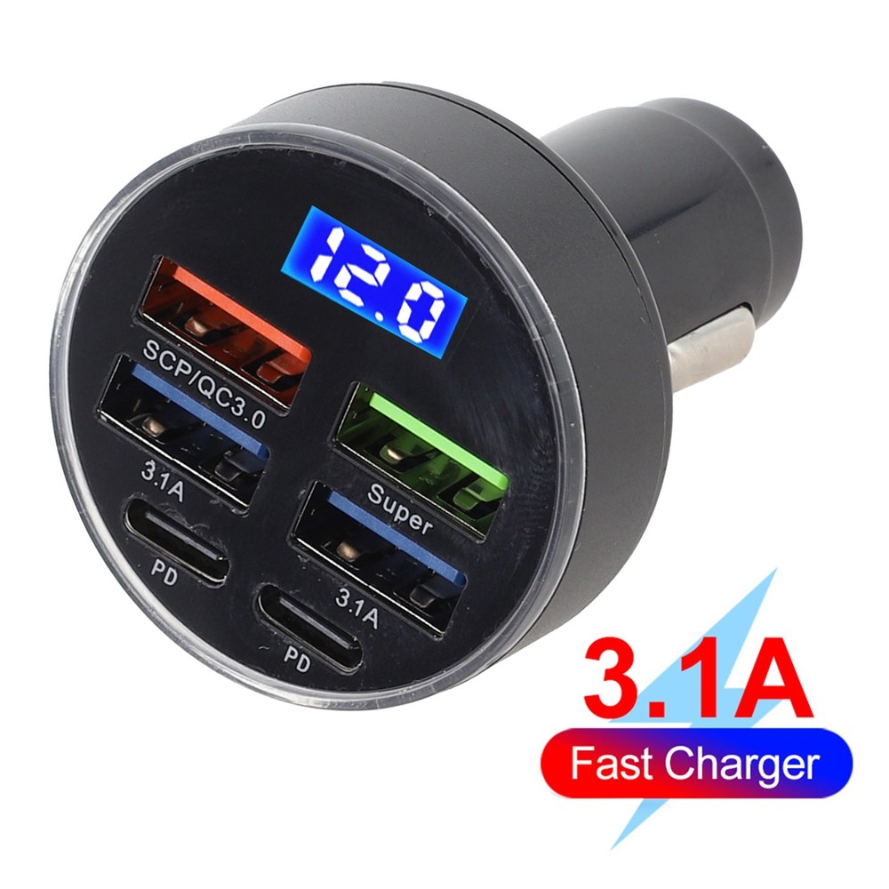 Powerful Car Charger with Multiple USB Outputs and LED Voltage Display