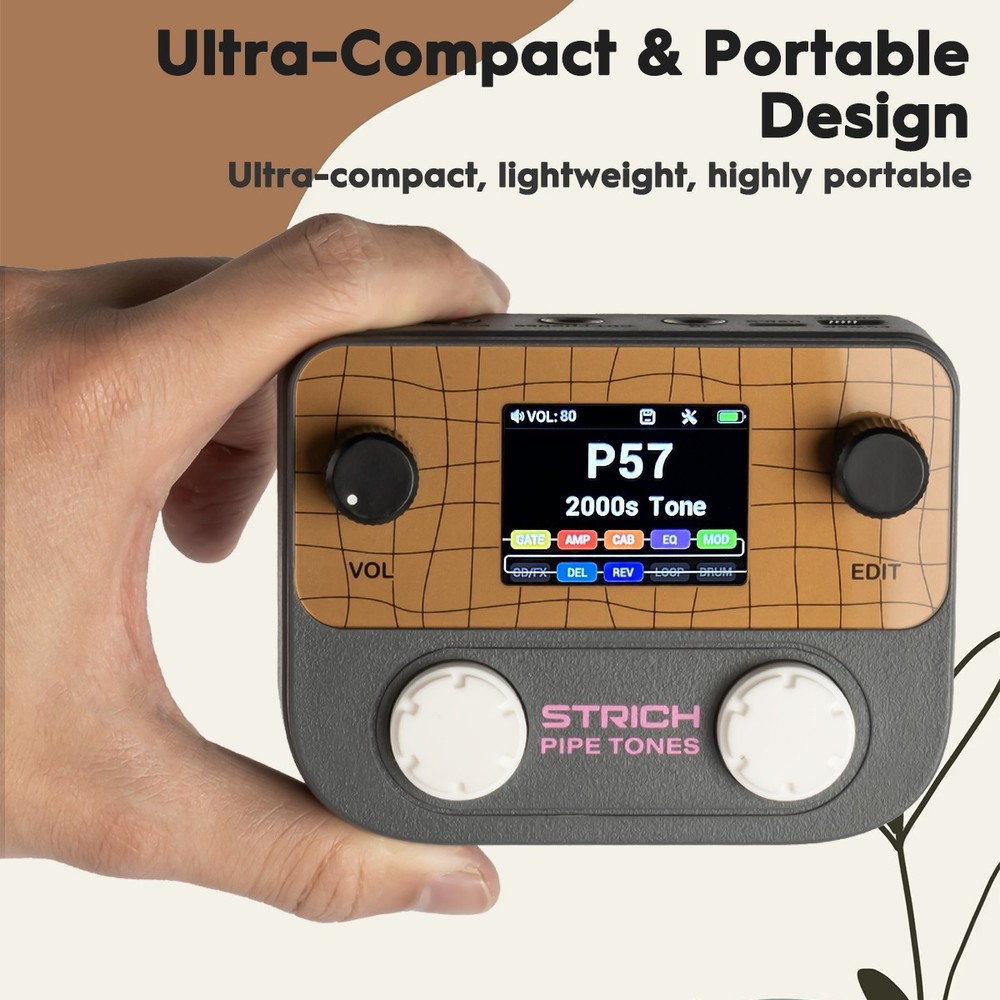 STRICH Pipe Tones Pocket Multi-Effects Processor with Foot Pedal (Dark Gray)