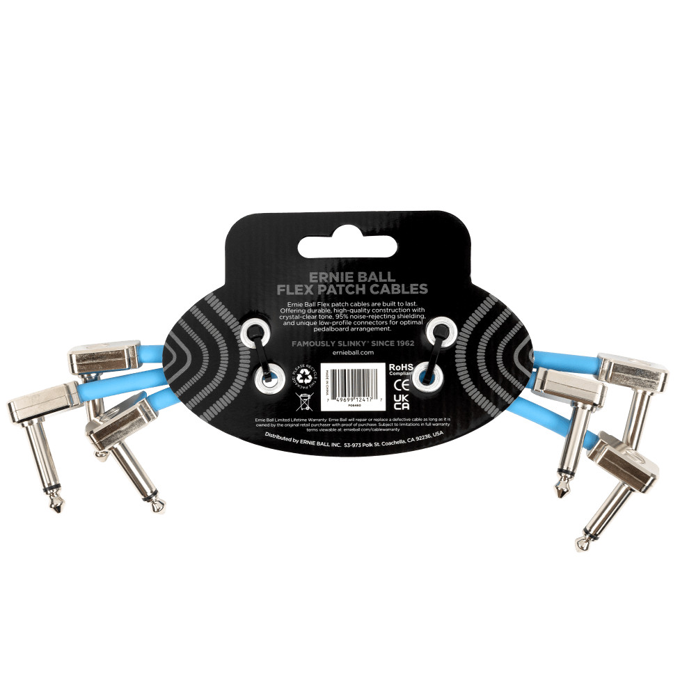 Ernie Ball Flex Patch Cable 6in - Blue - 3 Pack