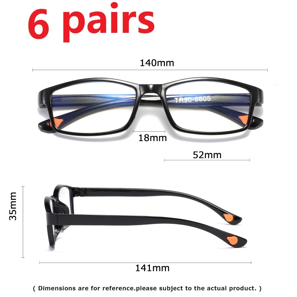 6 PK Mens Womens Unisex Rectangular Blue Light Blocking Reading Glasses Readers