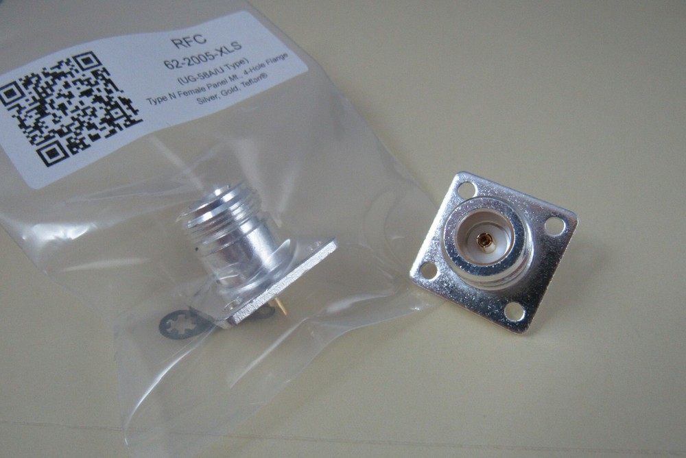 Silver Gold Teflon® Type N Female 4 Hole Panel Mount