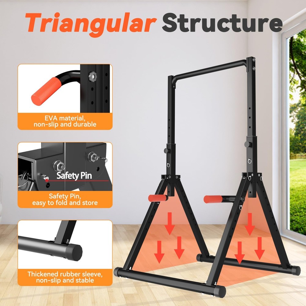 Power Tower Pull Up Dip Station Foldable, Pull Up Bar Station Adjustable, Mul...