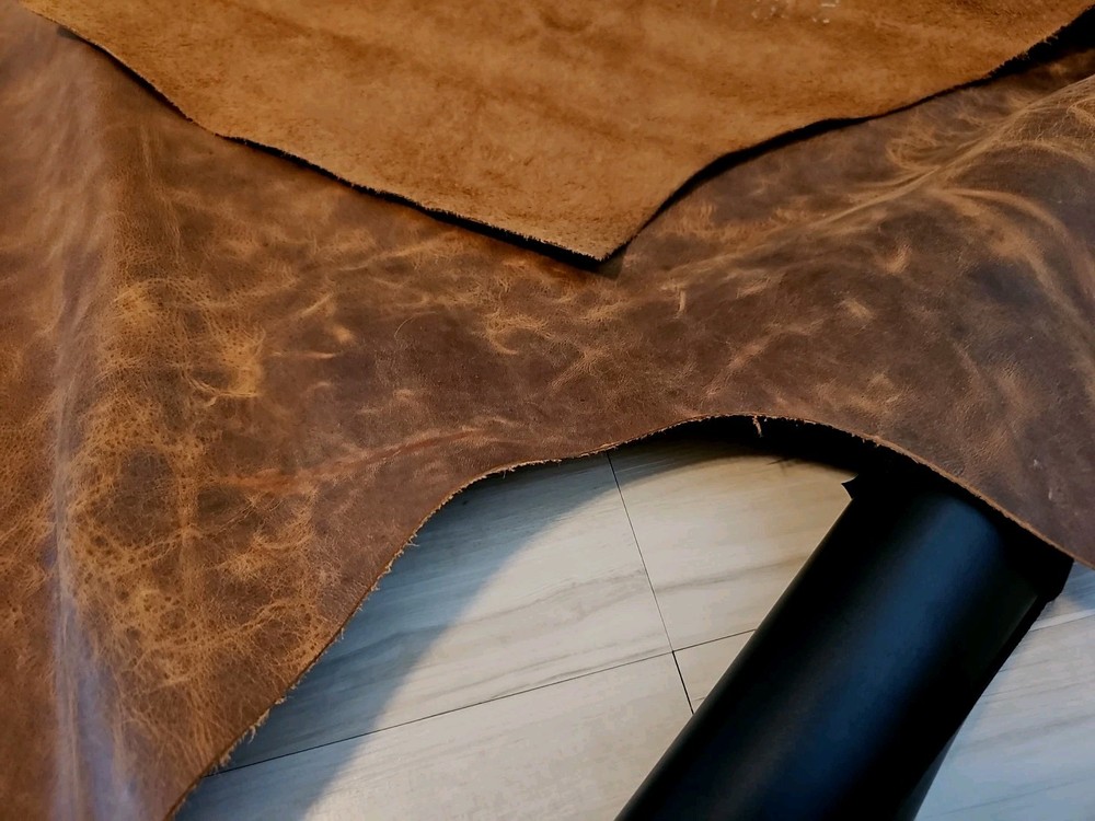 4-5oz COGNAC BROWN PULL-UP DISTRESSED LEATHER HIDE SQUARE PANEL,SHEET,12x12 10+s