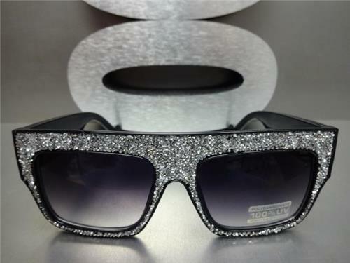 OVERSIZED EXAGGERATED RETRO Style SUN GLASSES Square Black Bling Frame Hand Made