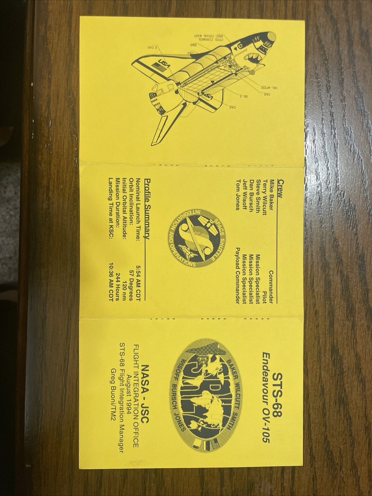 Space Shuttle Flight Information Card STS-68 Endeavour OV-105