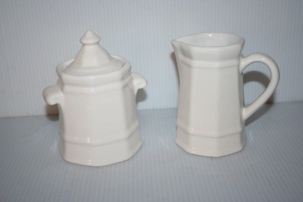 Pfaltzgraf Heritage White Creamer & Sugar Set Lighthouse Style 8 Panel EUC