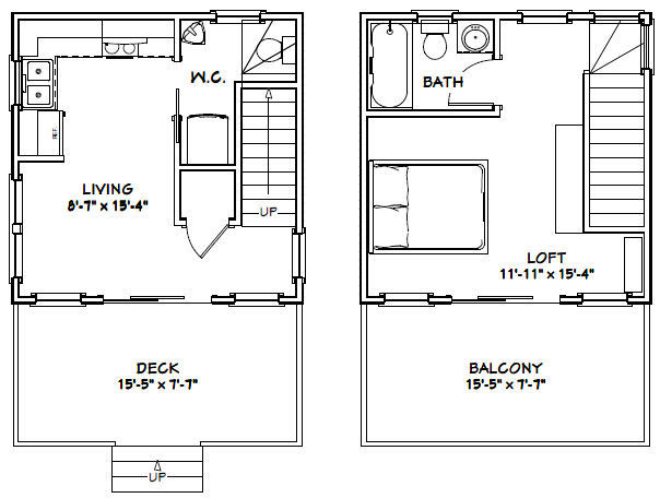 16x16 Tiny House -- 446 sq ft -- PDF Floor Plan -- Model 18