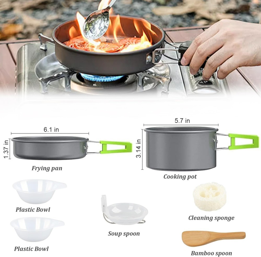 Camping Cooking Set Cookware Mess Kit with Storage Bag Pot Pan Set Camping