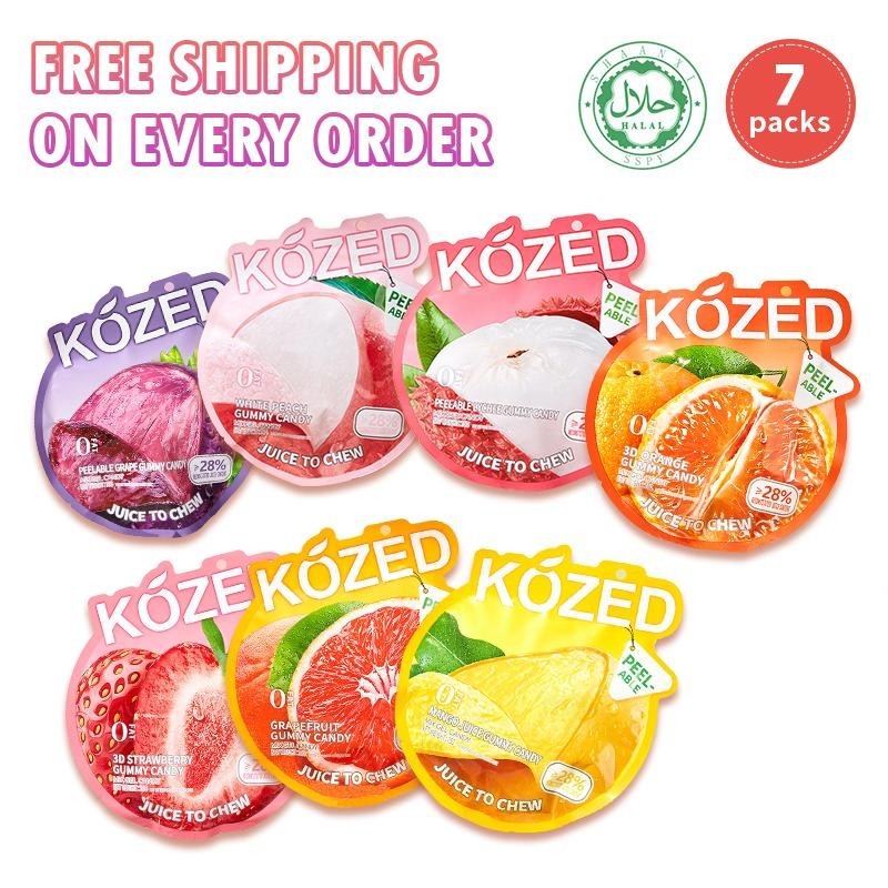 Kozed Peelable Gummy Candy 7Pack ,2.65 oz* 7 Pack, HALAL Certified