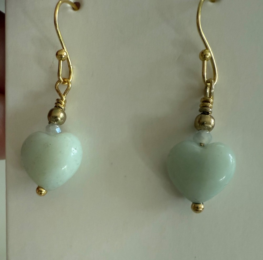 Mexican Mint Green Stone Hearts Dangle Earrings