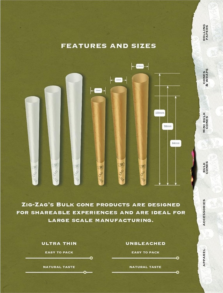 ZIG-ZAG Pre Rolled Cones Ultra Thin 98mm Size (800 Cones) Rolling Papers