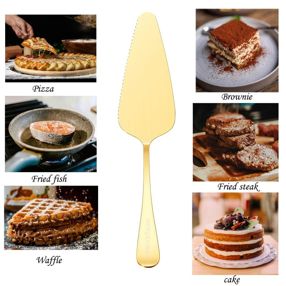 Cake Server Pie Holder 5 PCS Triangular Spade Spatula Serrated Edge Gold
