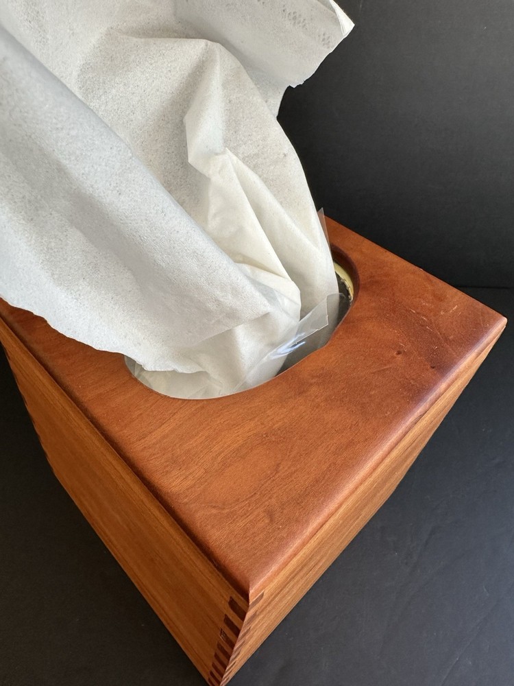 Maple Handmade Dovetail Tissue Box Cover Square Signed Rustic Natural Modern