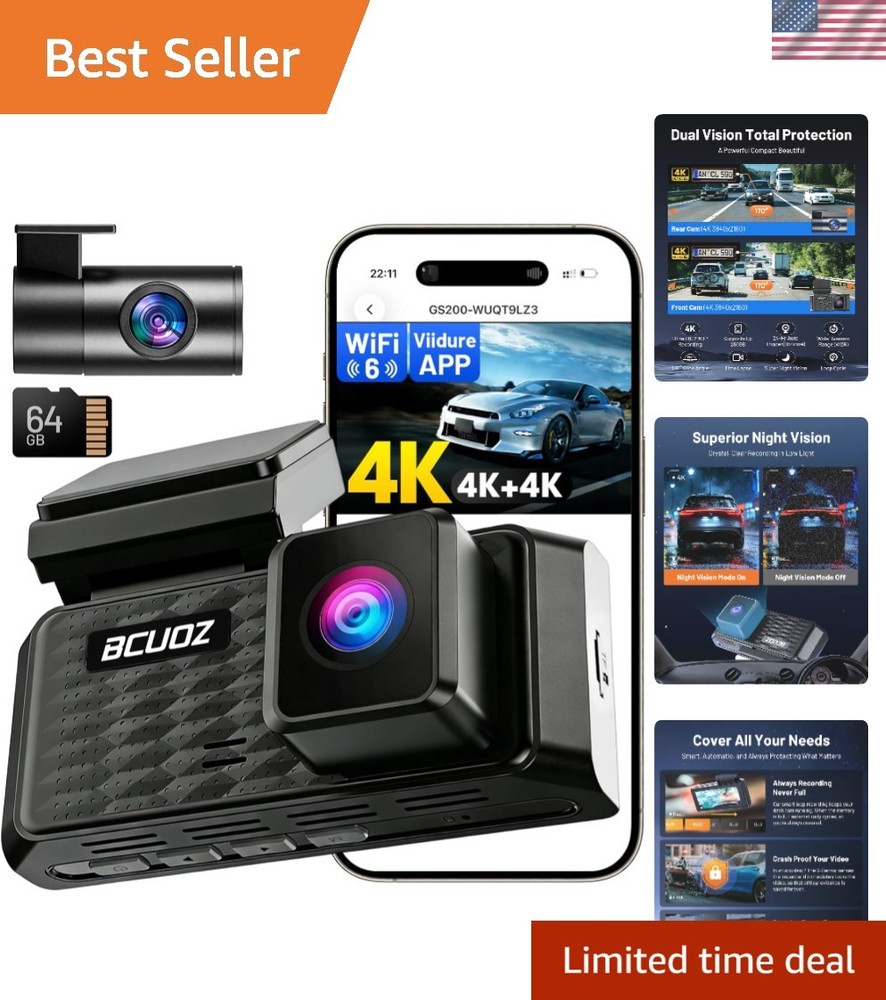 Compact 4K Dual Dash Cam - Seamless Loop Recording & High-Quality Video Evidence