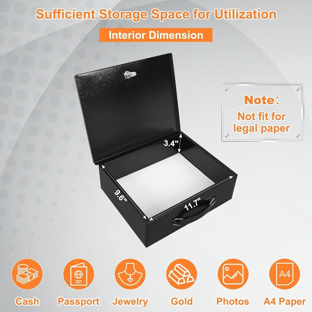 Fireproof Document Box w/ Key Lock Safe Storage Box for Valuables Security Chest
