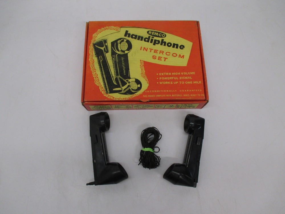 Vtg 1950s Remco Handiphone Intercom Set 2 Phone Handsets & Cords W/ Box As Is