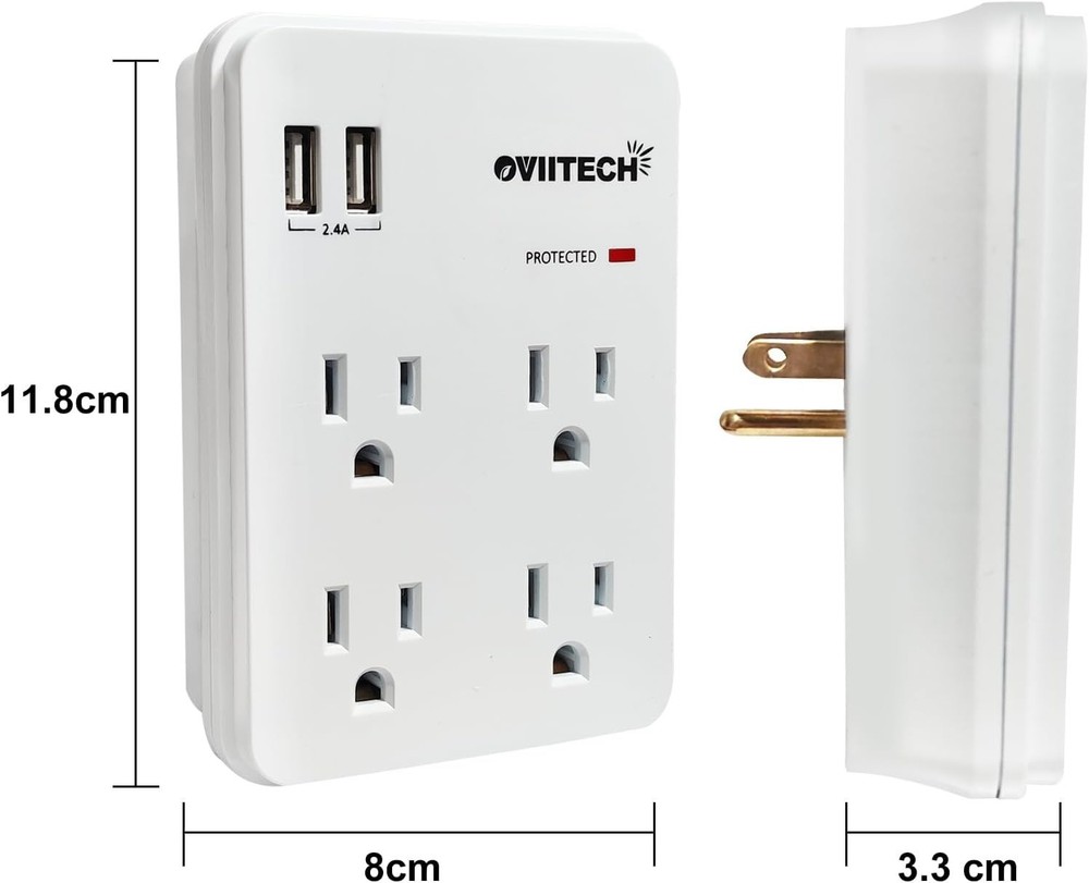 Compact Multi-Functional Wall Outlet with Surge Protection & USB Port Charging