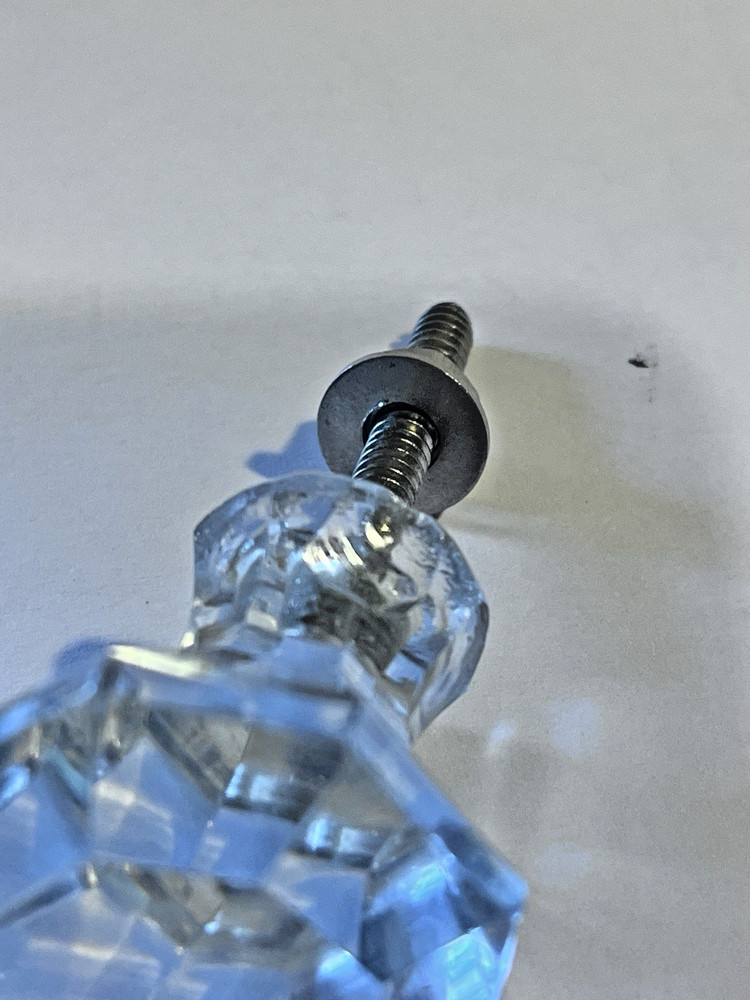 Vintage Glass Drawer Pull, 8 side, Clear Glass, Flat End