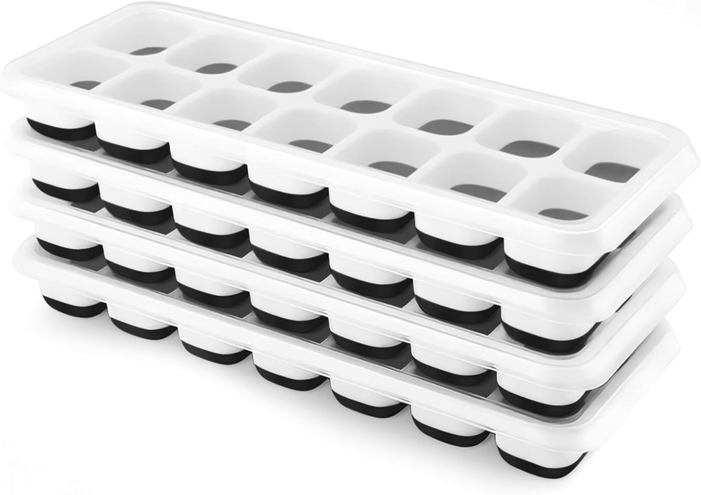Ice Cube Trays 4 Pack,  Silicone Ice Cube Trays with Removable Lid, Easy-Release