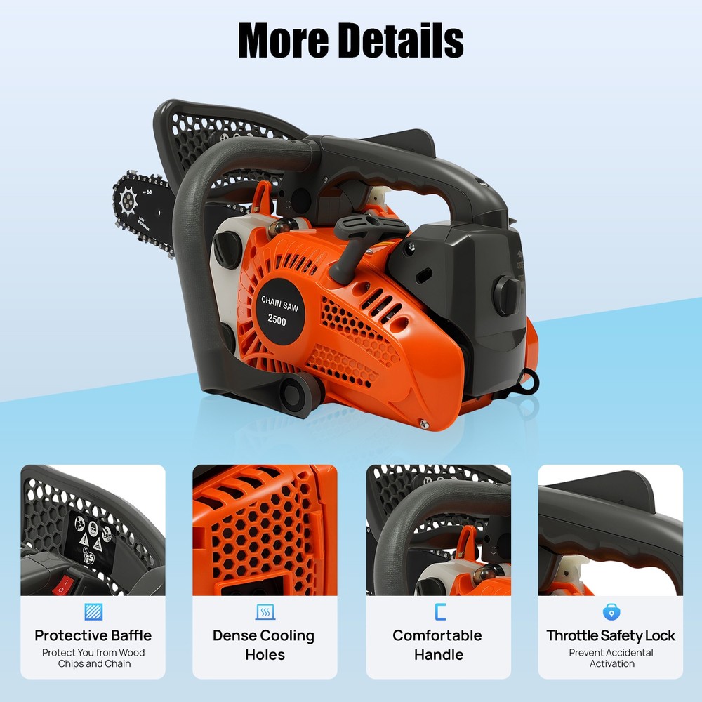 25.4cc 2-Stroke Petrol Powered Engine Chainsaw Top Handle Chainsaw Manual Start
